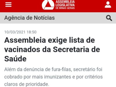 Portal ALMG – Assembleia exige lista de vacinados da Secretaria de Saúde