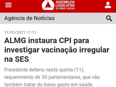 Portal ALMG – ALMG instaura CPI para investigar vacinação irregular na SES