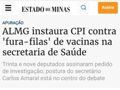 Estado de Minas – ALMG instaura CPI contra ‘fura-filas’ de vacinas na secretaria de Saúde