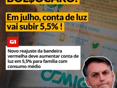 Bolsocaro: conta de luz vai subir 5,5%