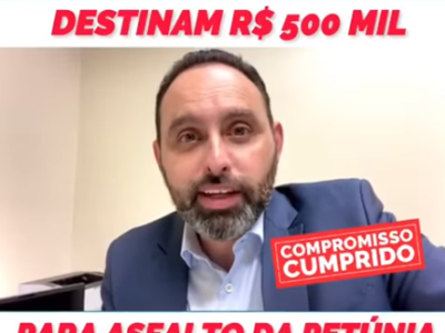 Ulysses e Odair destinam R$ 500 mil para asfalto da Petúnia, em Nova Resende